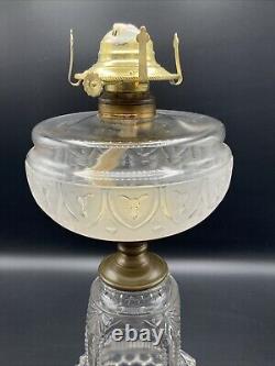 VINTAGE ANTIQUE 1800's ADAMS & COMPANY CLEAR GLASS SQUARE BASE KEROSENE OIL LAMP