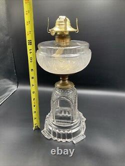 VINTAGE ANTIQUE 1800's ADAMS & COMPANY CLEAR GLASS SQUARE BASE KEROSENE OIL LAMP