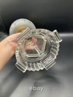 VINTAGE ANTIQUE 1800's ADAMS & COMPANY CLEAR GLASS SQUARE BASE KEROSENE OIL LAMP