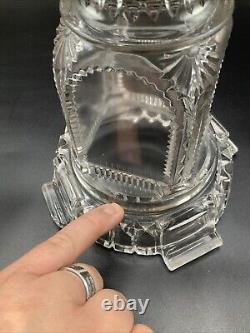 VINTAGE ANTIQUE 1800's ADAMS & COMPANY CLEAR GLASS SQUARE BASE KEROSENE OIL LAMP