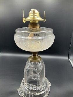 VINTAGE ANTIQUE 1800's ADAMS & COMPANY CLEAR GLASS SQUARE BASE KEROSENE OIL LAMP