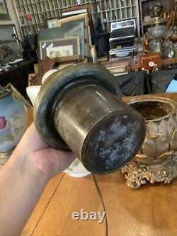 VINTAGE ANTIQUE OIL KEROSENE TABLE LAMP GWTW BANQUET GLASS BRASS Cast Iron Base