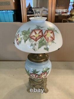 VINTAGE Antique 22 Oil TABLE LAMP GWTW BANQUET Parlor GLASS SHADE Hand Painted