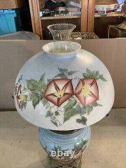 VINTAGE Antique 22 Oil TABLE LAMP GWTW BANQUET Parlor GLASS SHADE Hand Painted