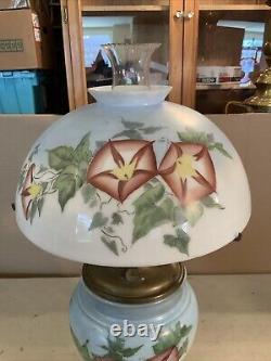 VINTAGE Antique 22 Oil TABLE LAMP GWTW BANQUET Parlor GLASS SHADE Hand Painted