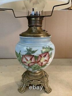 VINTAGE Antique 22 Oil TABLE LAMP GWTW BANQUET Parlor GLASS SHADE Hand Painted