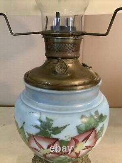 VINTAGE Antique 22 Oil TABLE LAMP GWTW BANQUET Parlor GLASS SHADE Hand Painted