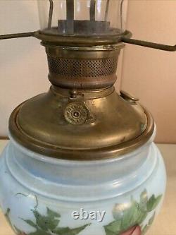 VINTAGE Antique 22 Oil TABLE LAMP GWTW BANQUET Parlor GLASS SHADE Hand Painted