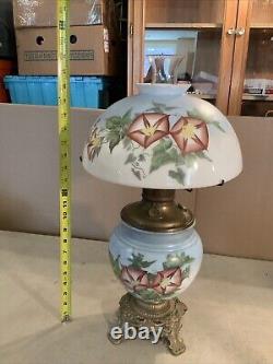 VINTAGE Antique 22 Oil TABLE LAMP GWTW BANQUET Parlor GLASS SHADE Hand Painted