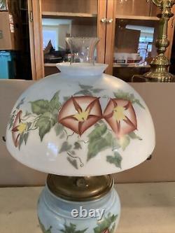 VINTAGE Antique 22 Oil TABLE LAMP GWTW BANQUET Parlor GLASS SHADE Hand Painted