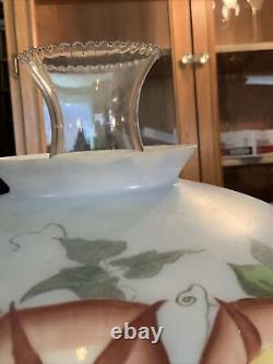 VINTAGE Antique 22 Oil TABLE LAMP GWTW BANQUET Parlor GLASS SHADE Hand Painted
