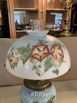 VINTAGE Antique 22 Oil TABLE LAMP GWTW BANQUET Parlor GLASS SHADE Hand Painted