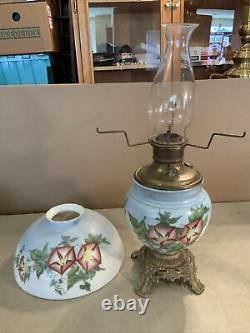 VINTAGE Antique 22 Oil TABLE LAMP GWTW BANQUET Parlor GLASS SHADE Hand Painted