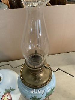VINTAGE Antique 22 Oil TABLE LAMP GWTW BANQUET Parlor GLASS SHADE Hand Painted