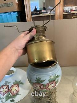 VINTAGE Antique 22 Oil TABLE LAMP GWTW BANQUET Parlor GLASS SHADE Hand Painted