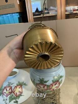 VINTAGE Antique 22 Oil TABLE LAMP GWTW BANQUET Parlor GLASS SHADE Hand Painted