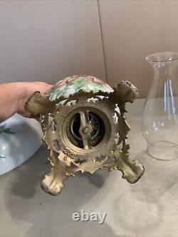 VINTAGE Antique 22 Oil TABLE LAMP GWTW BANQUET Parlor GLASS SHADE Hand Painted