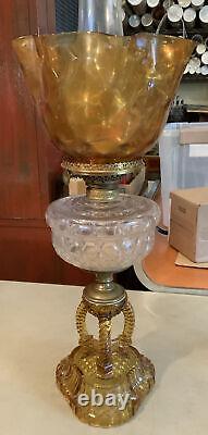 VINTAGE Antique Oil TABLE LAMP GWTW BANQUET Parlor GLASS Cathedral EAPG With SHADE