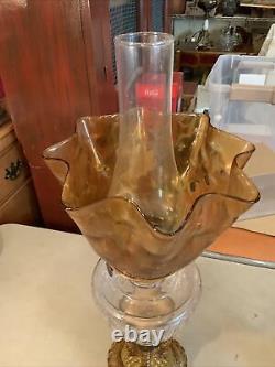 VINTAGE Antique Oil TABLE LAMP GWTW BANQUET Parlor GLASS Cathedral EAPG With SHADE