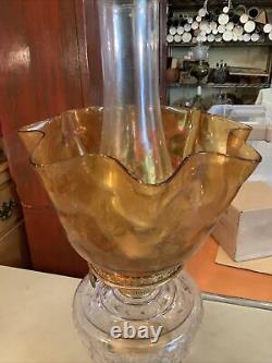 VINTAGE Antique Oil TABLE LAMP GWTW BANQUET Parlor GLASS Cathedral EAPG With SHADE