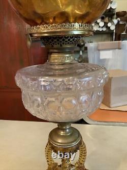 VINTAGE Antique Oil TABLE LAMP GWTW BANQUET Parlor GLASS Cathedral EAPG With SHADE