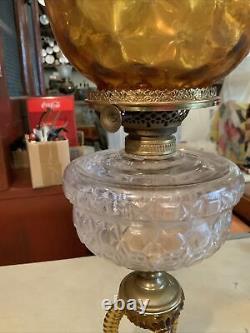 VINTAGE Antique Oil TABLE LAMP GWTW BANQUET Parlor GLASS Cathedral EAPG With SHADE