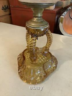 VINTAGE Antique Oil TABLE LAMP GWTW BANQUET Parlor GLASS Cathedral EAPG With SHADE