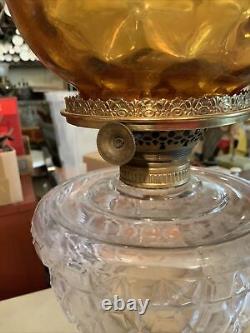 VINTAGE Antique Oil TABLE LAMP GWTW BANQUET Parlor GLASS Cathedral EAPG With SHADE