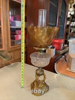 VINTAGE Antique Oil TABLE LAMP GWTW BANQUET Parlor GLASS Cathedral EAPG With SHADE