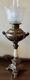 VINTAGE Antique Oil TABLE LAMP GWTW BANQUET Parlor GLASS W SHADE Brass Claw Feet