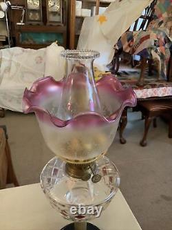 VINTAGE Antique Oil TABLE LAMP GWTW BANQUET Parlor GLASS With SHADE Flash Slough