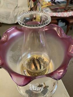 VINTAGE Antique Oil TABLE LAMP GWTW BANQUET Parlor GLASS With SHADE Flash Slough