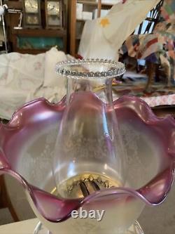 VINTAGE Antique Oil TABLE LAMP GWTW BANQUET Parlor GLASS With SHADE Flash Slough