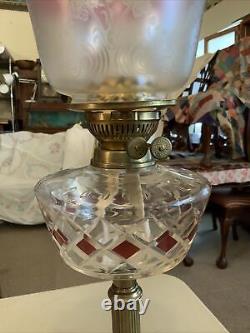 VINTAGE Antique Oil TABLE LAMP GWTW BANQUET Parlor GLASS With SHADE Flash Slough