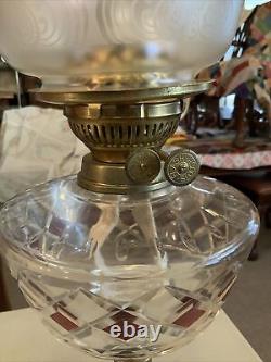 VINTAGE Antique Oil TABLE LAMP GWTW BANQUET Parlor GLASS With SHADE Flash Slough