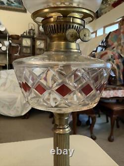 VINTAGE Antique Oil TABLE LAMP GWTW BANQUET Parlor GLASS With SHADE Flash Slough