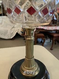 VINTAGE Antique Oil TABLE LAMP GWTW BANQUET Parlor GLASS With SHADE Flash Slough