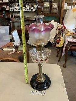 VINTAGE Antique Oil TABLE LAMP GWTW BANQUET Parlor GLASS With SHADE Flash Slough