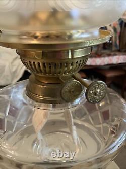 VINTAGE Antique Oil TABLE LAMP GWTW BANQUET Parlor GLASS With SHADE Flash Slough