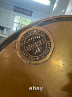 VINTAGE BRASS SURGEONS LAMP SCOTT LAMP CO. ROUND LABEL 29 1/2H collectable