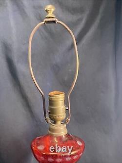VINTAGE Electric BRASS RED GLASS VICTORIAN STYLE OIL LAMP ON A MARBLE BASE