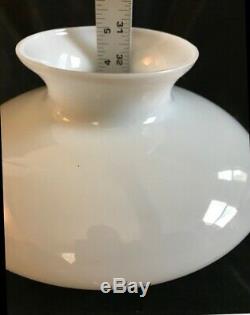 VINTAGE FENTON BLUE COIN DOT Table LAMP MILK GLASS SHADE GWTW Oil Light MARBLE
