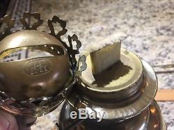 VINTAGE LARGE GIMBALED WALL MOUNTED OIL LAMP WithSMOKE BELL, CHIMNEY SHADE 16 TALL