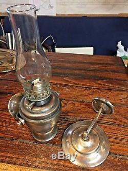 VINTAGE OLD PERKO GIMBALED WALL MOUNTED OIL LAMP WithSMOKE BELL 9 TALL