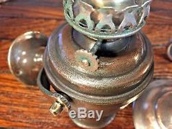 VINTAGE OLD PERKO GIMBALED WALL MOUNTED OIL LAMP WithSMOKE BELL 9 TALL