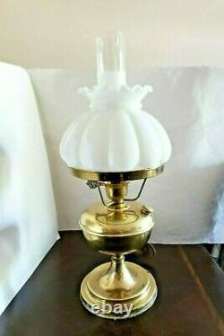 VTG Hurricane Milk Glass Cushion Shade Brass Oil/Electric Table Lamp GWTW