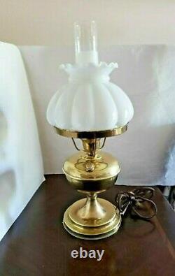 VTG Hurricane Milk Glass Cushion Shade Brass Oil/Electric Table Lamp GWTW