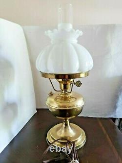 VTG Hurricane Milk Glass Cushion Shade Brass Oil/Electric Table Lamp GWTW