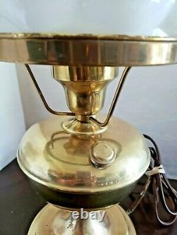 VTG Hurricane Milk Glass Cushion Shade Brass Oil/Electric Table Lamp GWTW