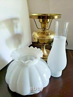 VTG Hurricane Milk Glass Cushion Shade Brass Oil/Electric Table Lamp GWTW